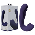 Purple neck pillow with packaging on a white background