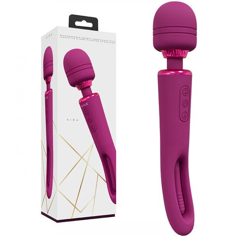 VIVE Kiku - Pink - Pink 25.2 cm USB Rechargeable Dual End Massage Wand with Flapping Tip - Image 1