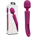Pink handheld massager with packaging on a white background
