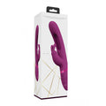 Purple electronic device in packaging on a white background