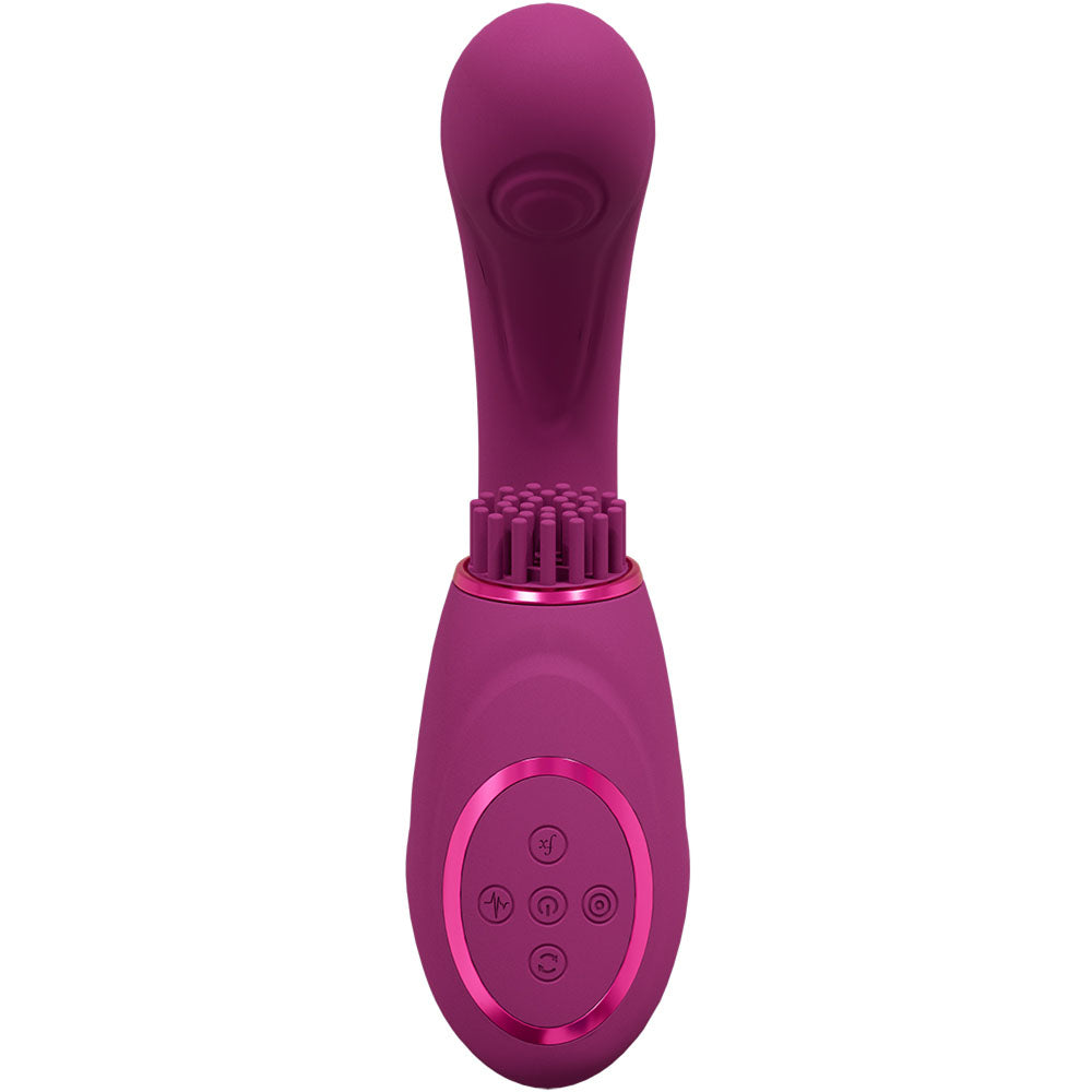 Purple electronic device with control buttons on a white background