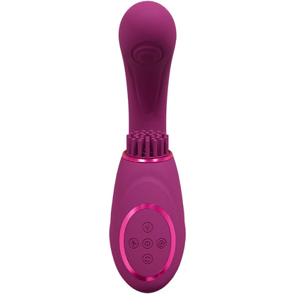 Purple electronic device with control buttons on a white background