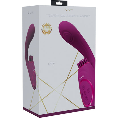 Purple electronic device packaging with 'Vive' branding on a white background