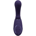 Purple handheld electronic device with control buttons on a white background