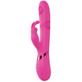 Pink electronic device with a hand-shaped handle on a white background