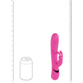 Pink toy with a can for scale on a white background