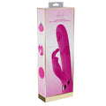 Pink electronic device with packaging on a white background