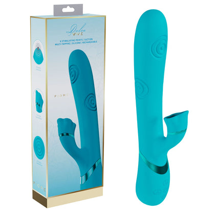 Turquoise silicone product with packaging on a white background