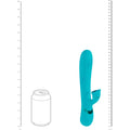 Turquoise tool with a can for scale on a white background