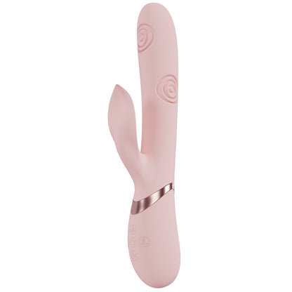 Pink electronic device with a spiral design on a white background