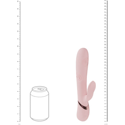 Pink toy with a can of soda for scale on a white background