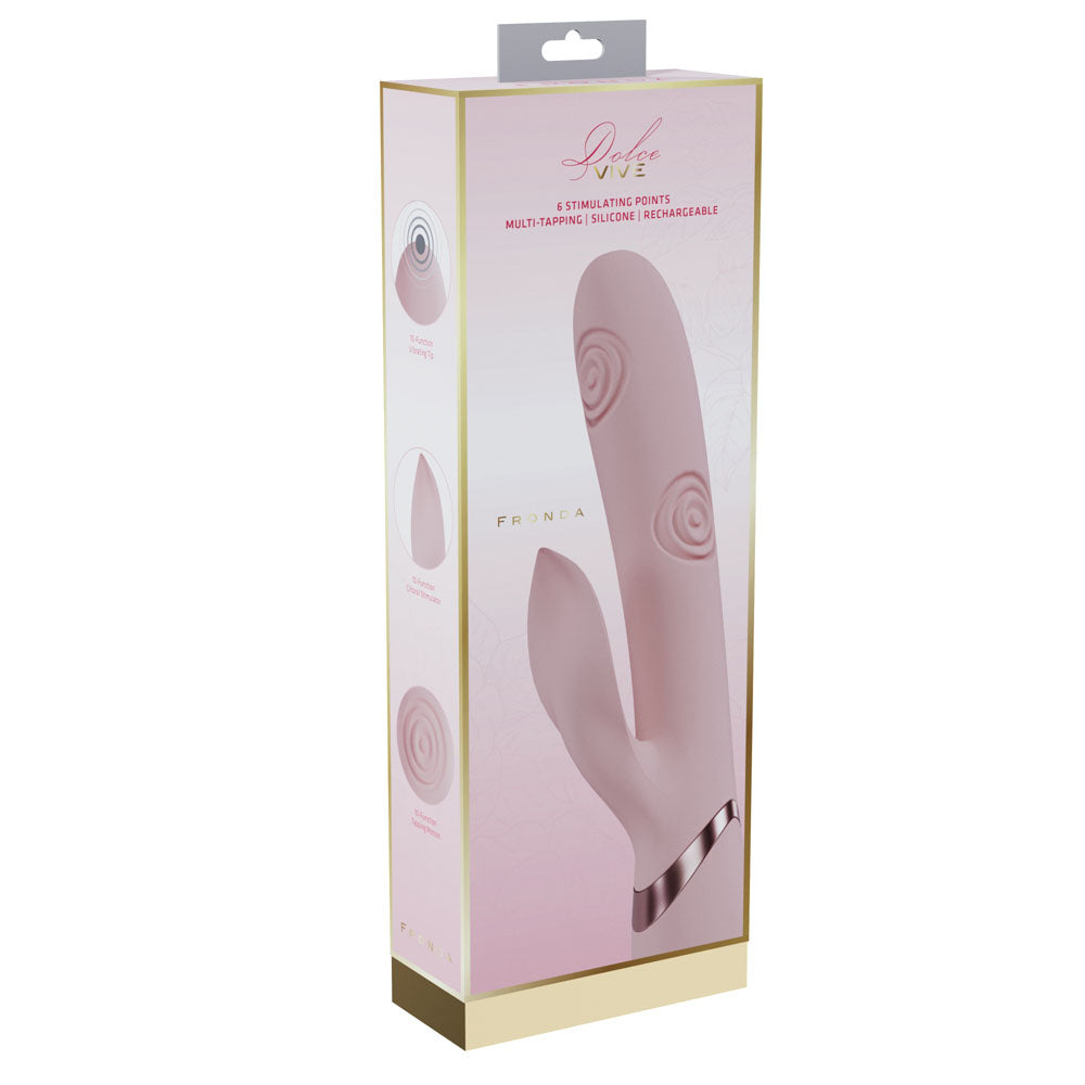 Pink electronic device packaging with brand logo on a white background