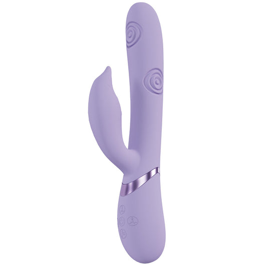 Purple electronic device with a spiral design on a white background