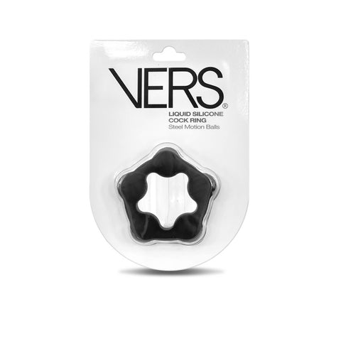 VERS Liquid Silicone Steel Motion C-Ring - Black Cock Ring with Steel Motion Balls - Image 1