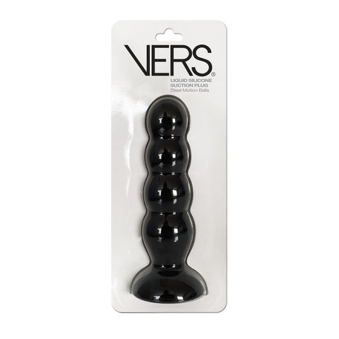 VERS Liquid Silicone Suction Plug - Black 16.5 cm Butt Plug with Internal Steel Balls - Image 1