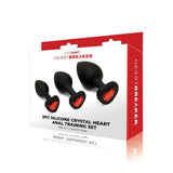 WhipSmart Heartbreaker 3PC Silicone Crystal Heart Anal Training Set - Black Butt Plugs with Heart Gem Bases - Set of 3 Sizes - Image 1