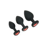 WhipSmart Heartbreaker 3PC Silicone Crystal Heart Anal Training Set - Black Butt Plugs with Heart Gem Bases - Set of 3 Sizes - Image 2