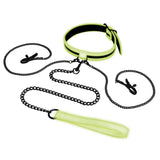 WhipSmart Glow In The Dark Collar with Nipple Clips & Leash - Glow in Dark Restraint - Image 2