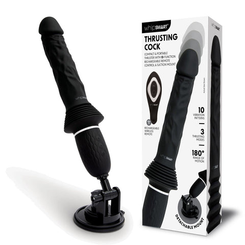 WhipSmart Thrusting Cock - Black 30 cm USB Rechargeable Thrusting Vibrator with Suction Mount - Image 1