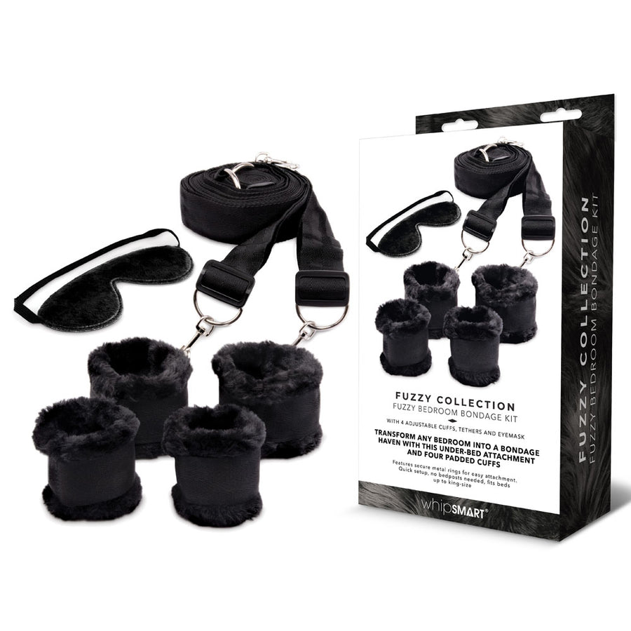 WhipSmart Fuzzy Bedroom Bondage Kit - Black Under The Bed Restraint Set