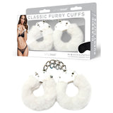 WhipSmart Classic Furry Cuffs - White - White Furry Restraints with Bonus Eye Mask - Image 1