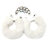 WhipSmart Classic Furry Cuffs - White - White Furry Restraints with Bonus Eye Mask - Image 2