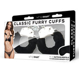 WhipSmart Classic Furry Cuffs - Black - Black Furry Restraints with Bonus Eye Mask - Image 3