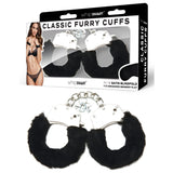 WhipSmart Classic Furry Cuffs - Black - Black Furry Restraints with Bonus Eye Mask - Image 1