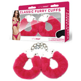 WhipSmart Classic Furry Cuffs - Hot Pink - Hot Pink Furry Restraints with Bonus Eye Mask - Image 1