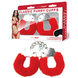 WhipSmart Classic Furry Cuffs - Red - Red Furry Restraints with Bonus Eye Mask - Image 1