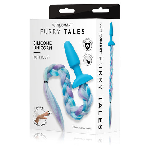 WhipSmart Furry Tales Silicone Unicorn Butt Plug - Blue 8.9 cm Butt Plug with Unicorn Tail - Image 1