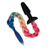 WhipSmart Furry Tales Silicone Rainbow Tail - Black 8.9 cm Butt Plug with Rainbow Tail - Image 4