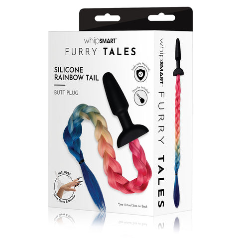 WhipSmart Furry Tales Silicone Rainbow Tail - Black 8.9 cm Butt Plug with Rainbow Tail - Image 1