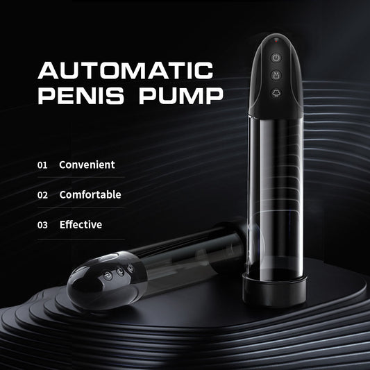LuvPump Automatic Penis Pump. The clear product on a coloured surface, tighter crop.