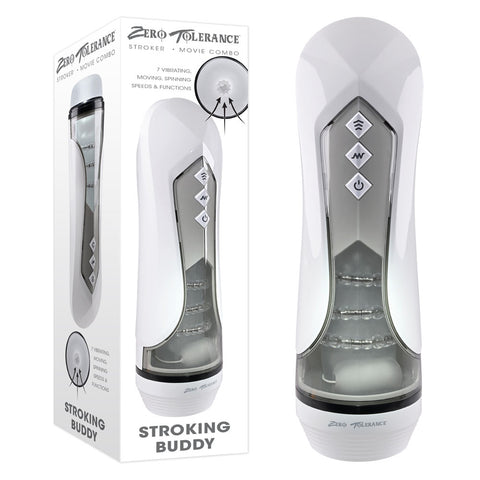 Zero Tolerance STROKING BUDDY - White USB Rechargeable Vibrating & Thrusting Stroker - Image 1