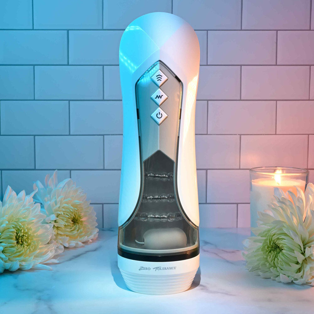 Zero Tolerance STROKING BUDDY - White Vibrating & Thrusting Stroker