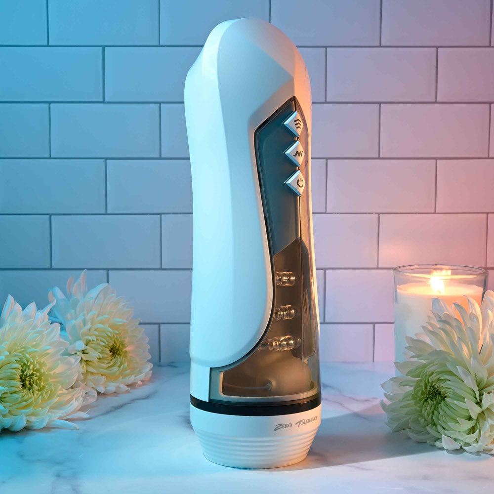 Zero Tolerance STROKING BUDDY - White Vibrating & Thrusting Stroker