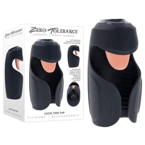 Zero Tolerance LICK THE TIP - Black USB Rechargeable Vibrating & Flicking Masturbator - Image 1