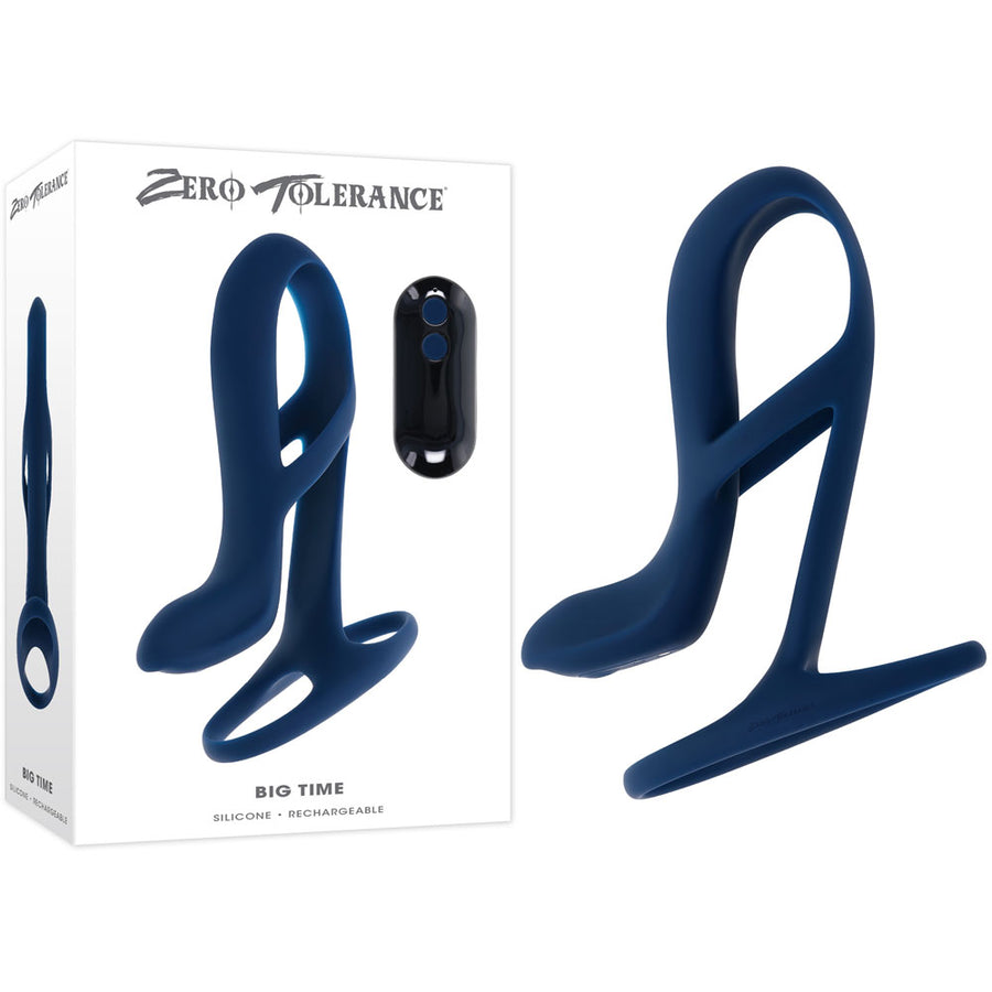 Zero Tolerance BIG TIME - Navy Blue USB Rechargeable Vibrating Penis Sleeve with Wireless Remote