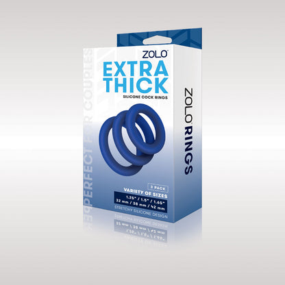 Zolo Extra Thick Silicone Cock Rings 3-Pack - Blue Thick Cock Rings