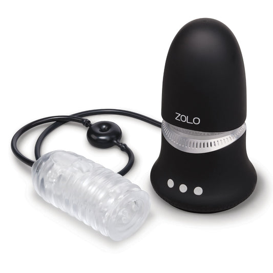 Zolo NUT BUSTER Mains Powered Hands Free Automatic Blowjob Machine. The product shown with its retail packaging on white, another angle.
