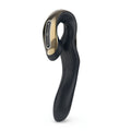 Black and gold Bluetooth headset on a white background
