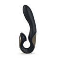 Black curved object on a white background