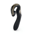 Black and gold Bluetooth headset on a white background