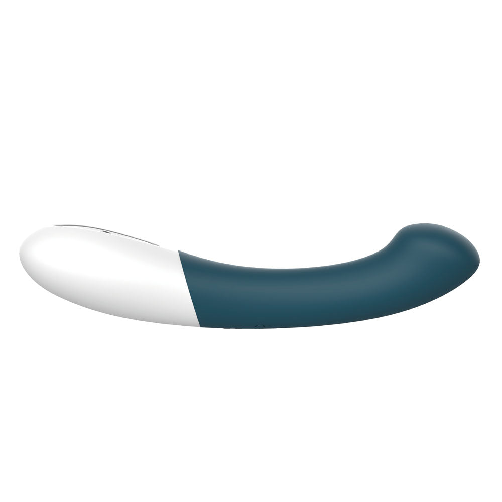 White and blue curved object on a white background